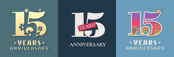 15 years anniversary celebration set of vector icon, logo