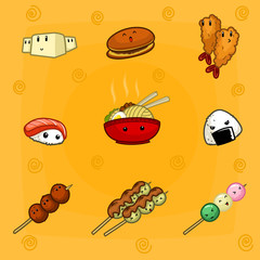 vector cute hand drawn doodle cartoon japanese food culinary template collection set