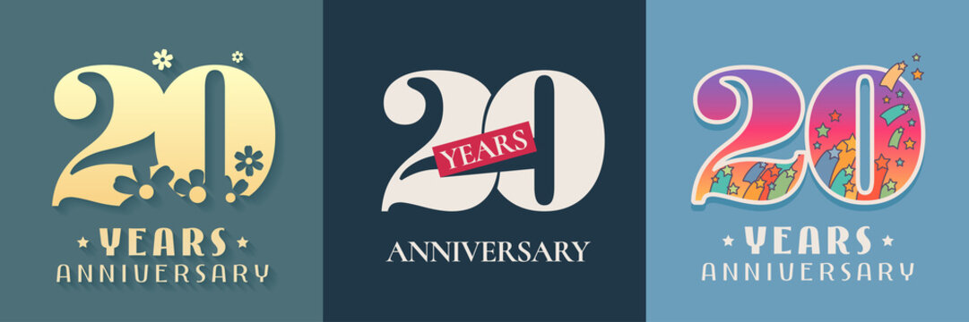 20 years anniversary celebration set of vector icon, logo