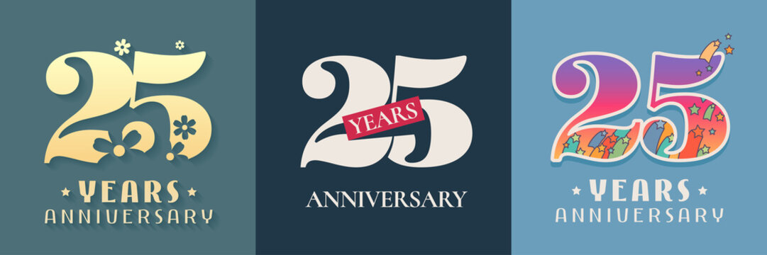 25 years anniversary celebration set of vector icon, logo