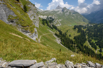 Fototapeta na wymiar Mountain path at Engstlenalp over Engelberg on Switzerland