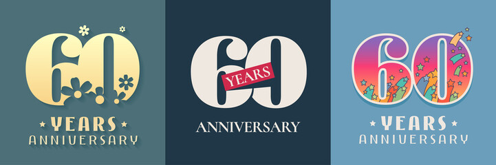 60 years anniversary celebration set of vector icon, logo