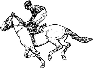jockey riding race horse drawing - vector