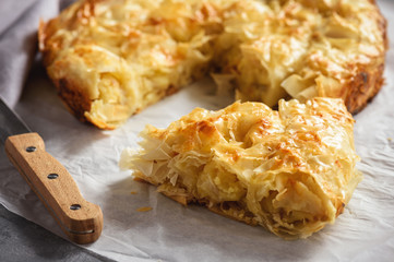 Turkish spicy potato rolled borek.