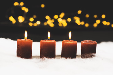 Christmas eve or night still life with bokeh lights