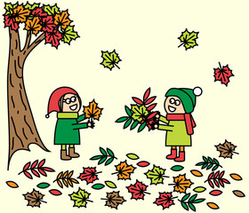 Дети играют с осенними листьями