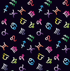 Zodiac signs doodle seamless vector pattern