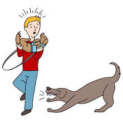 Agressive Barking Dog Attacking Man