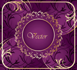 Purple seamless background with gold ornament.