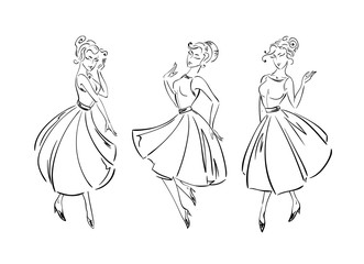 Set of fashion freehand dresses collection sketches