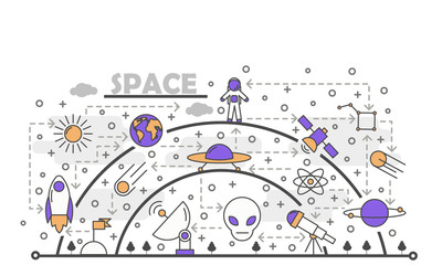 Vector thin line art space poster banner template