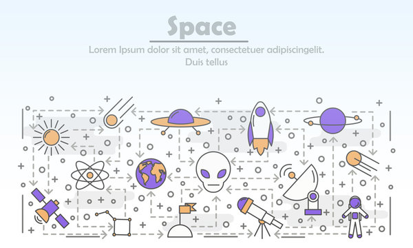 Vector thin line art space poster banner template