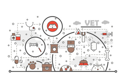 Vector thin line art vet poster banner template