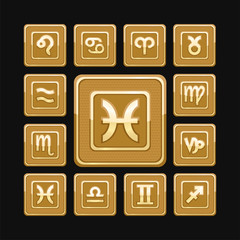 Golden zodiac signs set of 12 icons