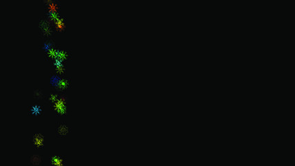 Abstract background with a variety of colorful snowflakes. Big and small.