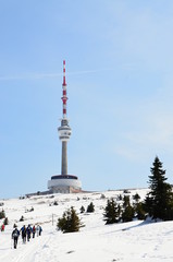 Fototapeta na wymiar The viewing tower Praděd in the Jeseníky Mountains