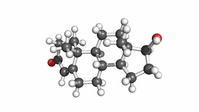 Testosterone molecule, rotating ball and stick model, seamless loop