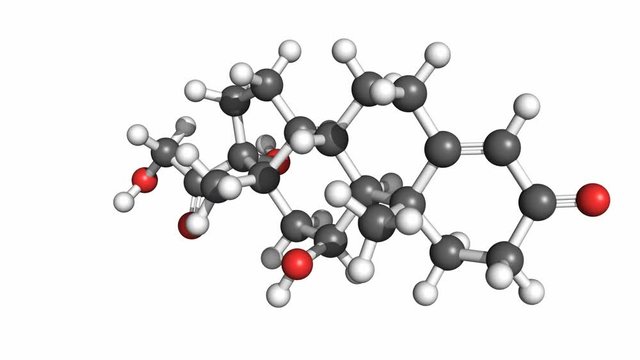 Cortisol molecule, rotating ball-and-stick model, seamless loop