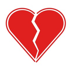 Flat icon red heartbreak. broken heart or divorce isolated on white bcakground. Vector illustration.