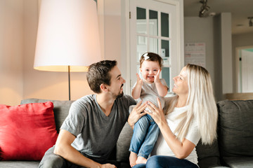 Family mother, father, child daughter at home