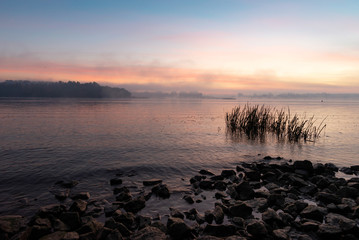 View of the Dnieper river in Kiev, Ukraine, the morning at dawn