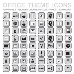 Set of 64 web icons for business. Office theme furniture,stationery,signs,documents,technology and etc. Vector illustration