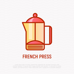 French press thin line icon. Modern vector illustration of kitchen utensil.