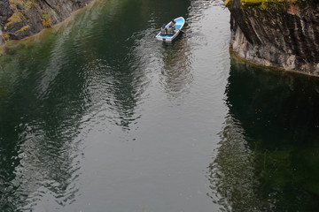Picturesque autumn landscape in the Karelian mountain park Ruskeala, Russia
