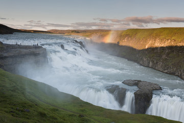 Amazing Gullfoss waterfall with rainbow in Iceland