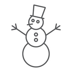 Snowman thin line icon, christmas and winter, snow sign, vector graphics, a linear pattern on a white background.