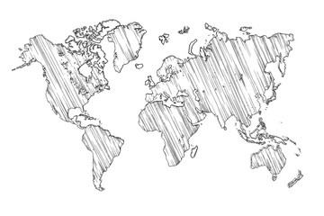 Naklejka premium World map drawing isolated on white, 3d illustration