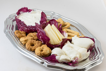 Appetizer of dairy products from Puglia Italy