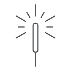 Sparkler thin line icon, flame and firecracker, bengal sign, vector graphics, a linear pattern on a white background.