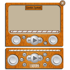 Interface of Audio, Video Player Bar. Vector illustration. Wooden texture.
