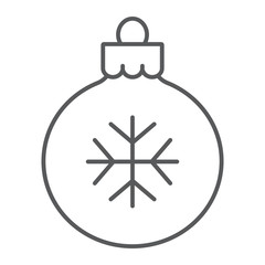 Obraz premium Christmas tree ball thin line icon, xmas and decoration, bauble sign, vector graphics, a linear pattern on a white background.