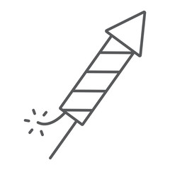 Fireworks rocket thin line icon, party and celebration, rocket sign, vector graphics, a linear pattern on a white background.
