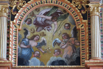 Fototapeta na wymiar Angels, altarpiece in the chapel of St. Wolfgang in Vukovoj, Croatia 