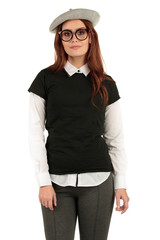 Blank t-shirt mock-up - Cute preppy, fashion geek girl ready for your design