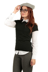 Blank t-shirt mock-up - Cute preppy, fashion geek girl ready for your design