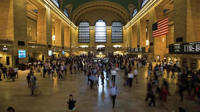 Wide shot of crowd walking at Grand Central Station, New York City, New York State, USA