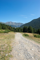 Fototapeta na wymiar Mountains in Montgarri under blue sky, Valley of aran