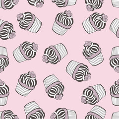 Beautiful yummy cupcake seamless background pattern. Vector illustration