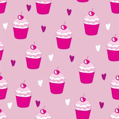Beautiful yummy cupcake seamless background pattern. Vector illustration