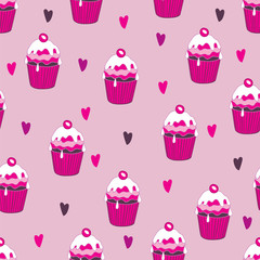 Beautiful yummy cupcake seamless background pattern. Vector illustration