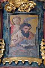 Obraz premium Saint Matthew the Evangelist, pulpit in the church of Holy Trinity in Klenovnik, Croatia