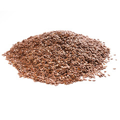 Pile of dried flax seeds isolated on white