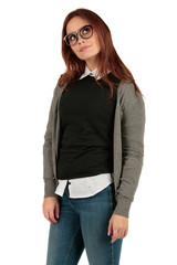 Blank t-shirt mock-up - Cute preppy, fashion geek girl ready for your design