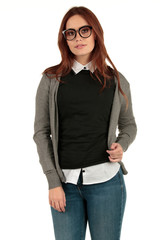Blank t-shirt mock-up - Cute preppy, fashion geek girl ready for your design