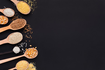 Wooden spoons with various gluten free seeds