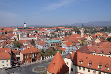 Fototapeta na wymiar View of the Zagreb from the tower of the cathedral dedicated to the Assumption of Mary 